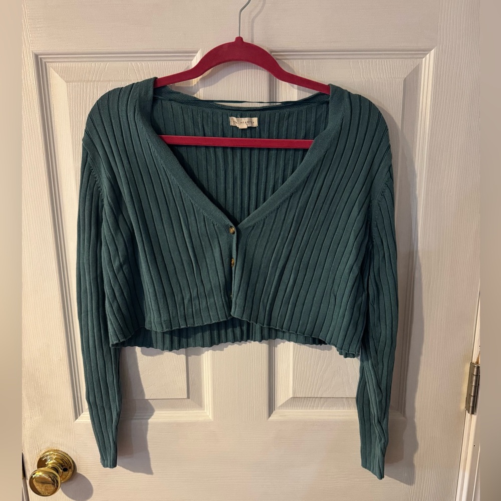 Hollister Teal Ribbed Cropped Cardigan
